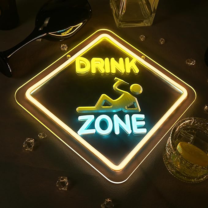Looklight Bar Led Sign Drink Zone Neon Sign Neon Signs for Wall Decor Led Lights Wine Decor Drinks Sign for Pub Man Cave Club Party Home Bar Decorations