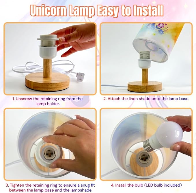 Unicorn Lamp,Unicorn Gifts for Girl,Kids Table Lamp for Bedroom Girls Bedside Lamps,3 Colors Dimmable LED Nightstand Night Light with Flaxen Fabric Shade Desk Lamp for Boys Girls Room Nurser Decor