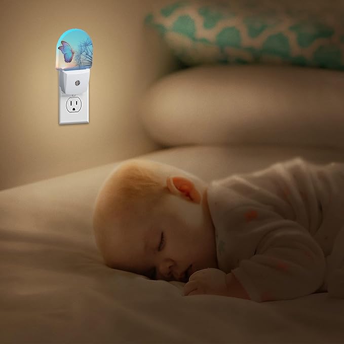 Blue Butterfly Dandelion Night Light, Night Lights Plug Into Wall Decor, Auto Sensor Lamp Home Indoor Stairway Kitchen Corridor, Boys Girls Women Men Room Gifts