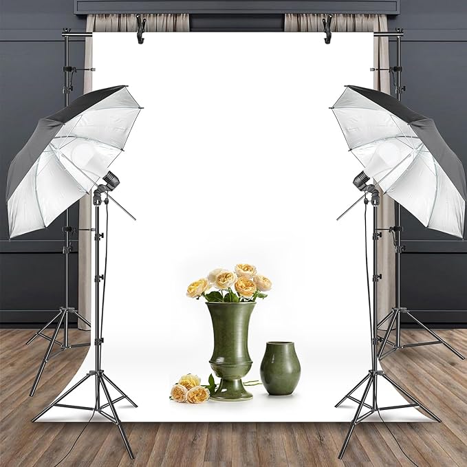 Photography Umbrella Lighting Kit with 85w Led Bulb,Muslin Backdrop (White Black), Backdrop, Clips Clamp,8.5 * 10ft Photo Background Photography Stand System for Photo Video Studio Shooting