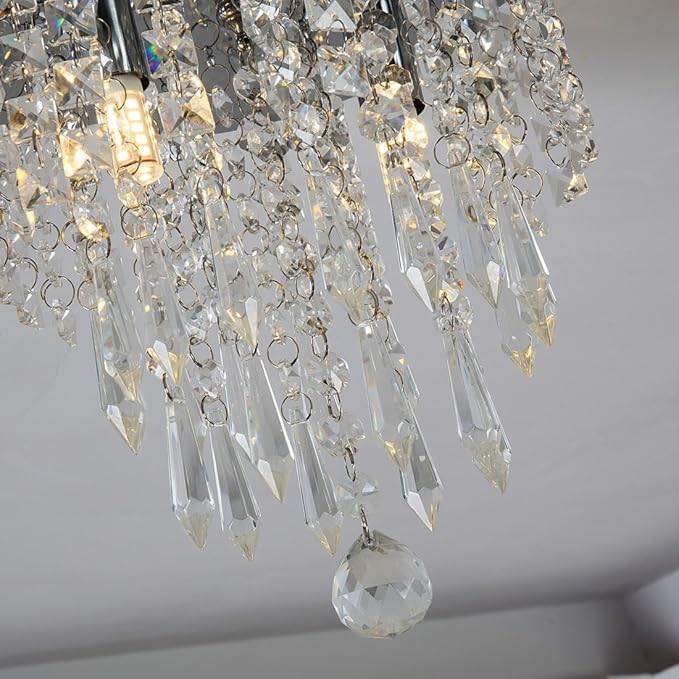 Mini Chandelier, Crystal Chandelier Lighting, 2 Lights, Flush Mount Ceiling Light, H10.4'' x W8.66'' Modern Chandelier Lighting Fixture for Bedroom, Hallway, Bar, Kitchen, Bathroom