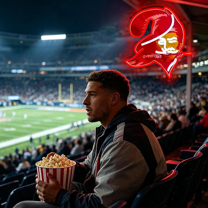 Buccaneers Football Neon Signs Led Sign for Wall Decor Rugby Team Light Up Sign Suitable for Man Cave Office Bar Pub Wall Art Gifts for Teen Boys