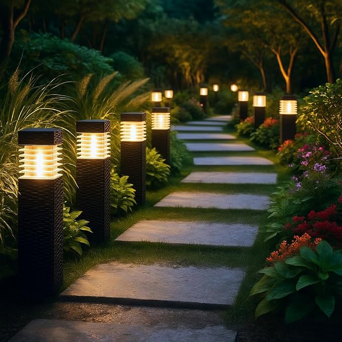 SUNNYPARK 8 Pack Solar Pathway Lights Outdoor | Rattan Style, Modern Design, Waterproof, LED Landscape Lights for Walkway, Driveway, Patio, Yard