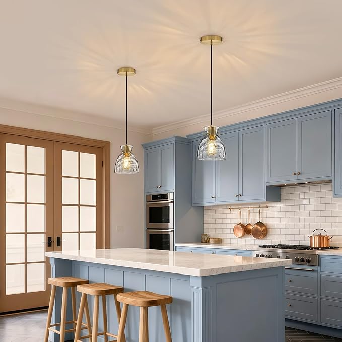 Hammered Glass Black Gold Pendant Lights Kitchen Island Lighting, 5.9” Small Single Brass Pendant Light Fixtures, Adjustable Modern Hanging Lights Kitchen Pendant Lighting over Island Sink Bathroom