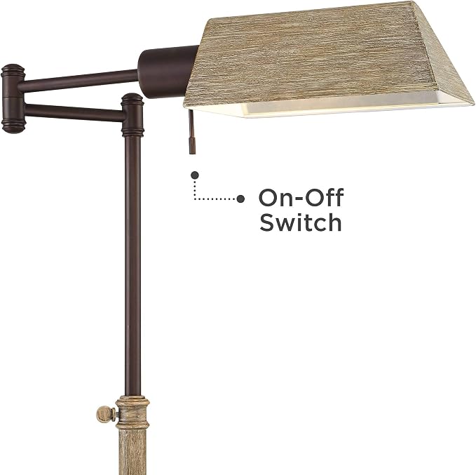 Jenson Bronze and Faux Wood Adjustable Swing Arm 54" Tall Floor Lamp | Rustic Farmhouse Industrial Pharmacy Standing Height Task Lighting for Cottage Core Living Room Reading House Bedroom