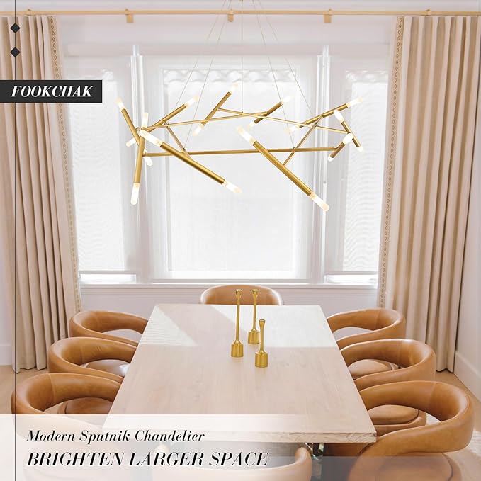 Gold Chandelier Light Fixture, 56" Round Dining Room Chandelier Over Table 20 Light Geometric Modern Chandeliers Mid-Century Hanging Light Fixture for Foyer Living Room Master Bedroom, G9