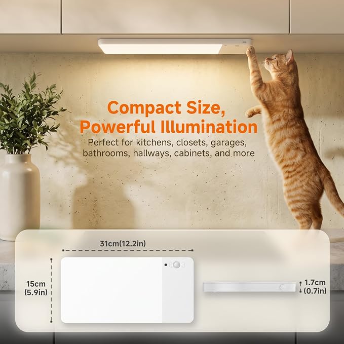 NARUNDREN 12000mAh Rechargeable LED Motion Sensor Ceiling Light for Closet | 400LM Brightness, 3 Color Temps & 5-Step Dimming, Battery Operated w/Remote, Wireless Magnetic Mount for Indoor Scenes