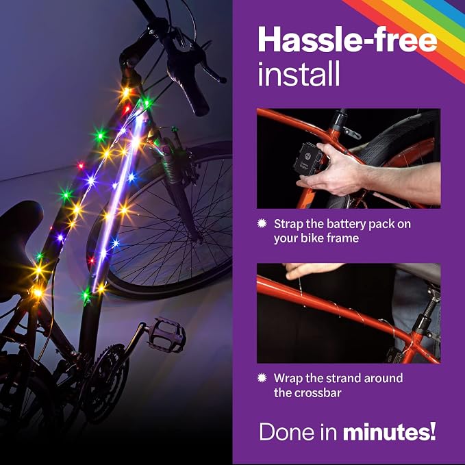 Brightz CosmicBrightz LED Bike Frame Rope Light - 6.5-Foot String Rope - Battery-Powered with On/Off Switch - Ultra Bright Color Keeps Your Ride Fun and Safe for Kids, Teens, & Adults