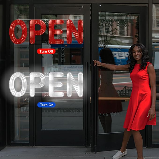 30"x10" Open Sign, LED Open Sign for Business, Ultra Bright Dimmable with 3 Scene Modes, Large Illuminated Business Sign for Storefront Window, Cafe, Bar, Restaurant, Salon (White)