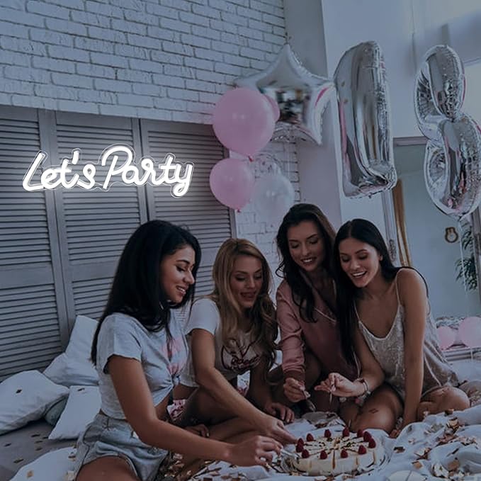 Let's Party Neon Sign, LED Neon Lights for Bedroom Wall Decor, Art Decorative Lights for Bachelorette Party, Engagement Party, Birthday Party, Living Room, Gamer Room Decor Aesthetic (New White)