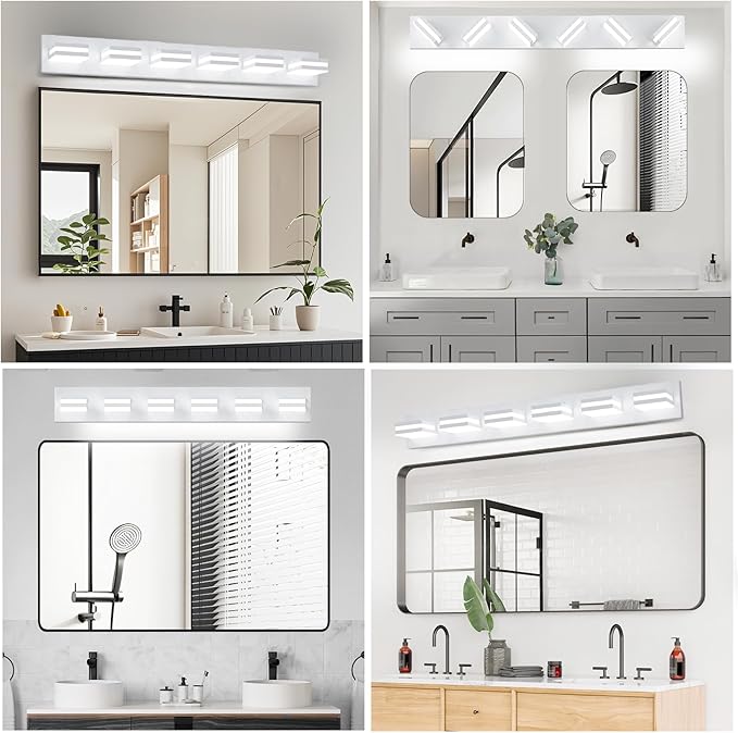 IZORRO LED Modern Bathroom Lights Fixtures(6-Light,Dimmable),Matte White Acrylic Wall Lighting,Vanity Lights for Bathroom Over Mirror - 6000k 36In (No Assembly Required)