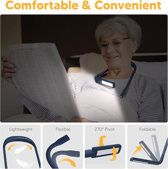 LED Neck Reading Light and Crafting Lamp with Blue Storage Case, Ideal for Book Lovers, Readers, Crafters and Outdoor Enthusiasts, Perfect for Reading, Sewing, Camping, Crocheting, Walking at Night