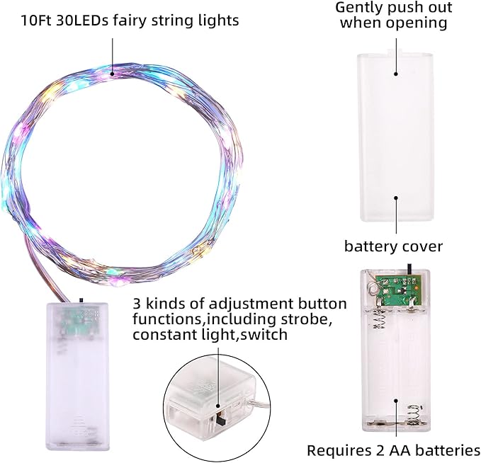 Mandiq 4 Pack Fairy Lights Battery Operated, String Lights 10ft 30 LEDs, Flashing and Constant Light Mode, Silver Wire Mini Lights for Festival, Christmas Decoration, Multicolor…