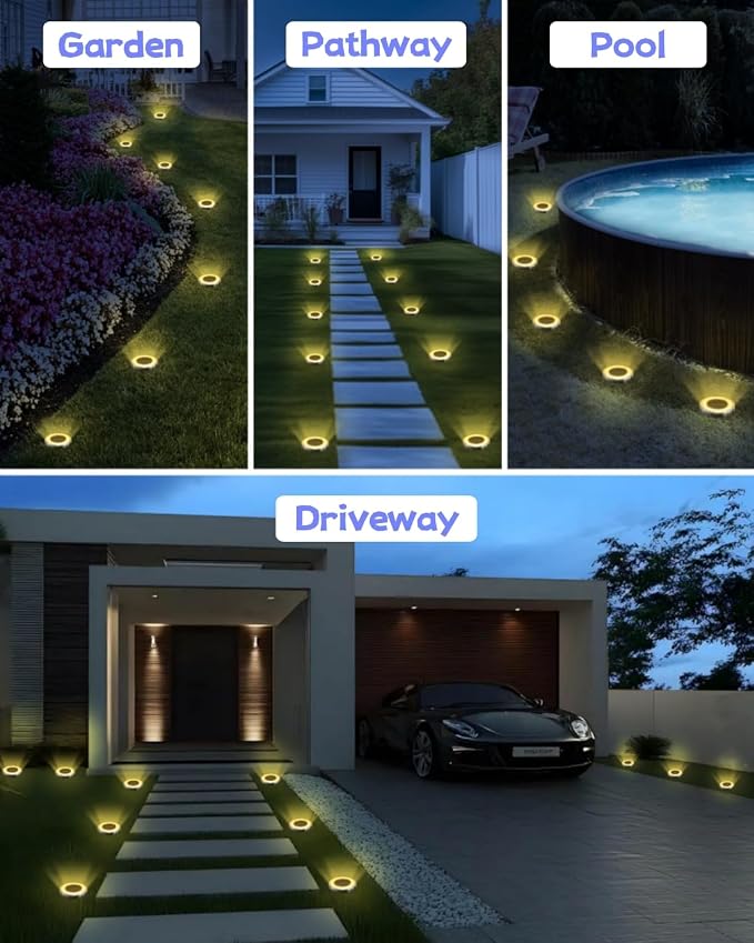 SenLuKit Mini Solar Ground Lights 2 Pack Outdoor IP65 Waterproof Solar Flat Garden Light Solor Powered Disc Pathway Lights for Outside Walkway Yard Landscape Patio Lawn Driveway-Warm White
