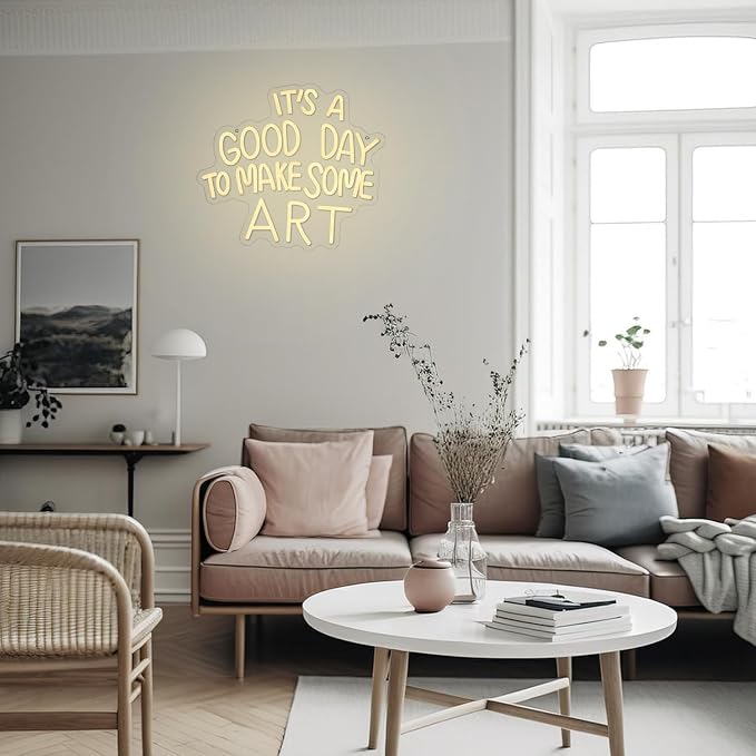 It's A Good Day to Make Some Art Neon Sign for Wall Decor Aristic LED Light Paint Neon Light Sign Classroom Neon Sign Dimmable Warm White Art Letter Neon Light for Bedroom Classroom Home Gallery Studio