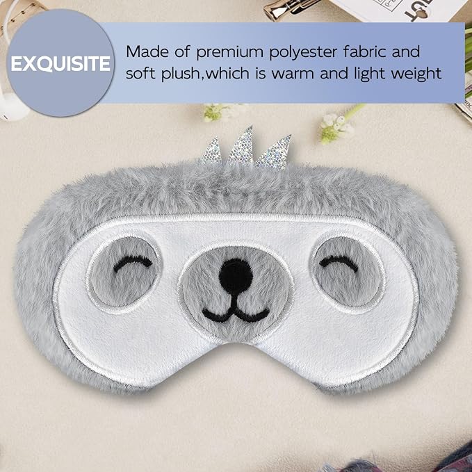 Cute Sleep Masks Cartoon Animal Sloth Eye Masks Soft Plush Sleeping Mask Travel Blindfold Eye Shade for Women Men (Smile Sloth)