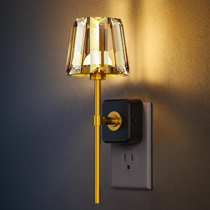 LED Night Lights Plug into Wall, Decorative Crystal Nightlights | Night Light 180° Rotating Plug in,Dusk to Dawn Sensor,0-100LM Dimmable, Crystal Wall Sconces for Bedroom Hallway Living Room