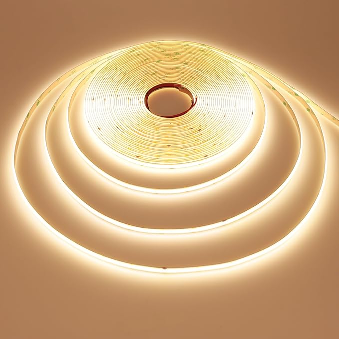 49.2ft/15M DC 24V COB LED Strip Light Warm White 3000K 5760LEDs CRI 93+ 11000lm Uniform Glow IP20 Not Waterproof Flexible LED Tape Lights for DIY Cabinet Bedroom Home Decor(No Power Supply)