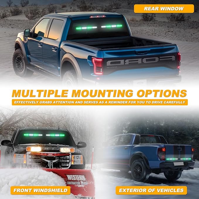 2 in 1 Traffic Advisor Light Bar Emergency Warning Flashing Safety Interior Windshield Strobe Lights for Construction Vehicles Snow plow Trucks, 2x17.7 Green/White