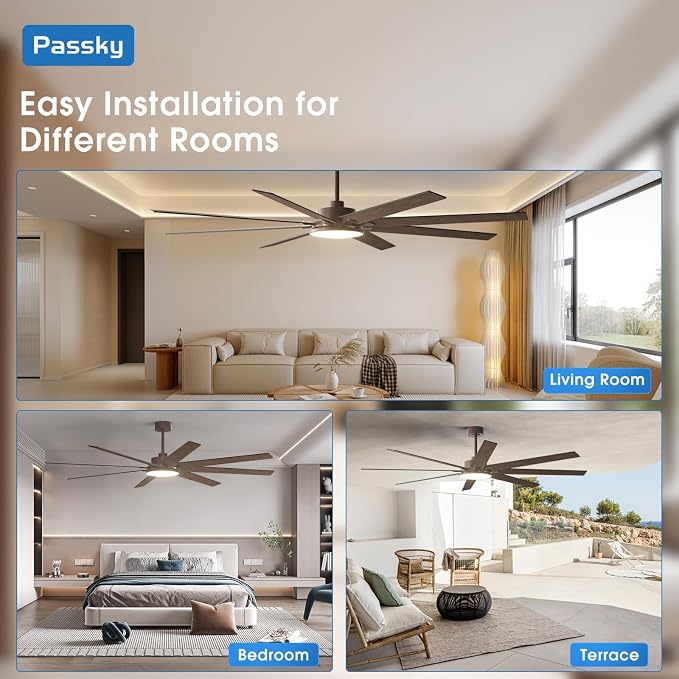 80 Inch Ceiling Fans with Lights and Remote, Brown Modern Ceiling Fan | Reversible DC Motor, Timer, 3CCT, Dimmable, Quiet, Ceiling fan For Living Room, Patio Farmhouse, Indoor/Outdoor