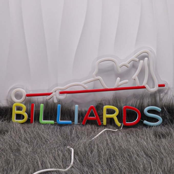 Billiards Neon Sign, USB Powered LED Pool Room Decor | Pool Hall Wall Decor for Game Room, Man Cave, Bar, Party Decoration and Billiards Player Gift