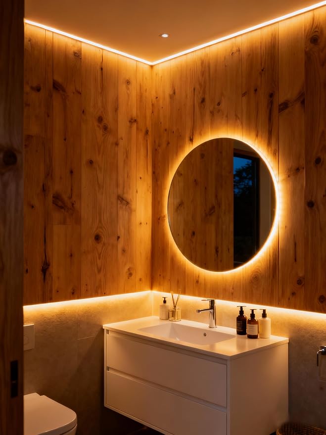 3000K Warm White Led Lights Strip Rope Lights for Housewarming Party Indoor Decor Cuttable Strip Lights for Baby Room Bedroom Bathroom Living Room Kitchen Ceiling Wall Vanity Mirror Decoration