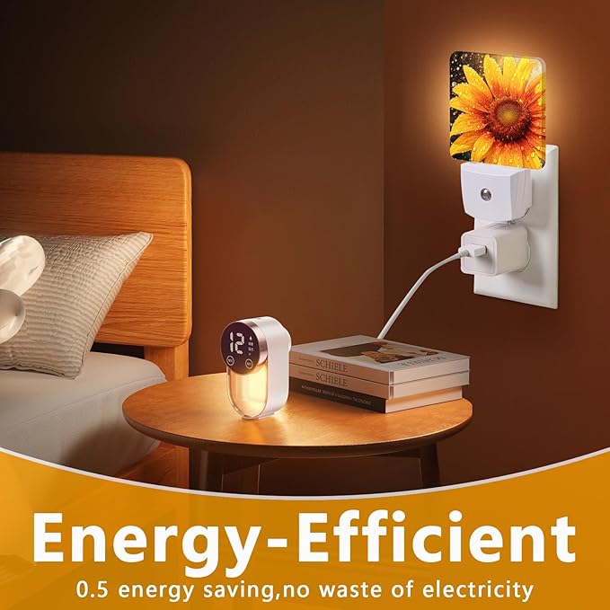 Sunflower Raindrops Night Light, Plug-into Nightlight White LED Lamp, Energy Efficient Decor Desk Lamp for Bedroom Hallway Stairs Bathroom