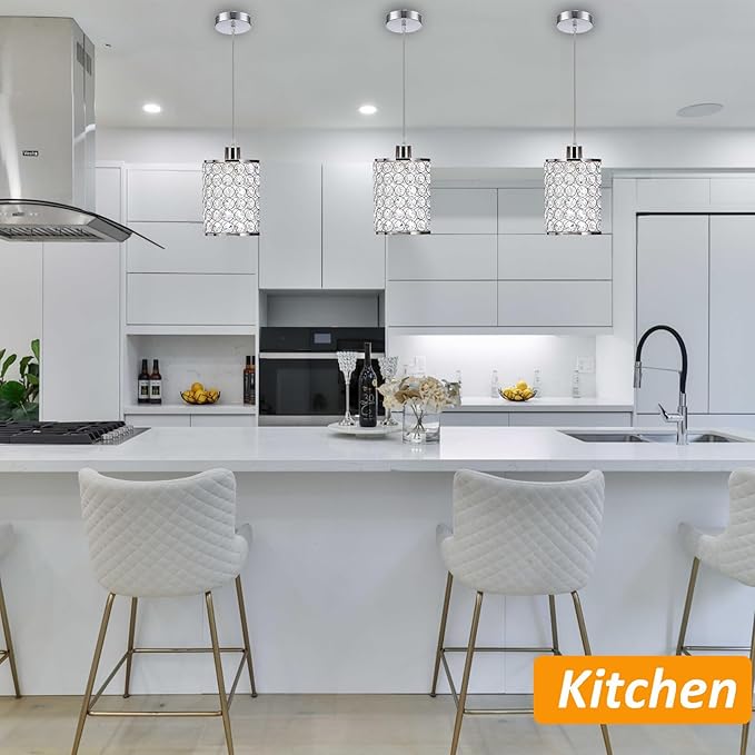 3 Pack Crystal Pendant Light, Modern Chrome Kitchen Island Pendant Lighting,Cord Adjustable Bar Ceiling Hanging Lights for Kitchen Dining Room Bedroom Bar