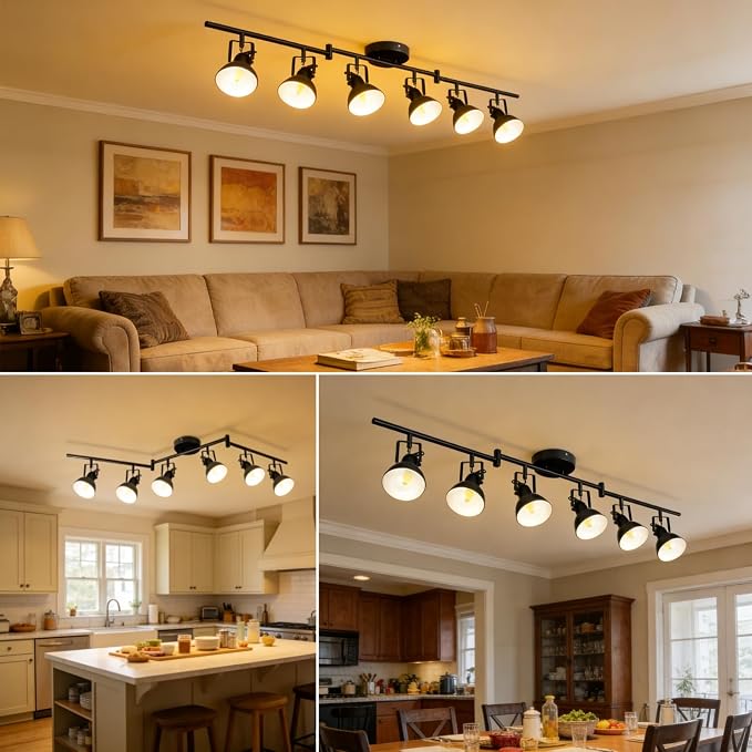 HiBay 6-Light Track Lighting, Adjustable Ceiling Light Fixture Black | Industrial Track Spot Light Indoor for Kitchen, Dining Room, Living Room, E26 Base (Bulb Not Included)