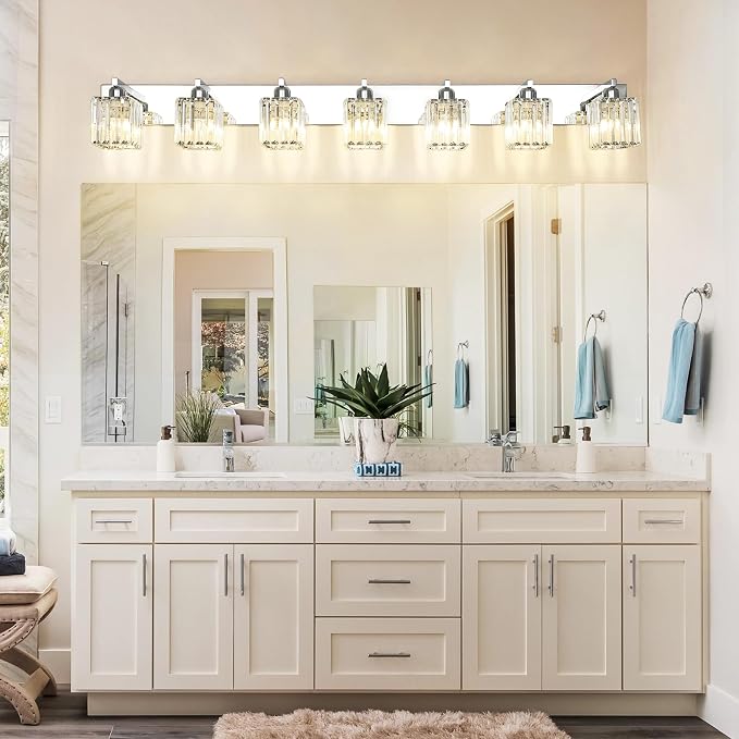 Aipsun Bathroom Vanity Light Fixtures Chrome Vanity Light for Bathroom Crystal Vanity Lighting Fixtures 7 Light (Exclude Bulb)
