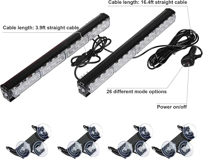 ASPL 2x16.8 inch Emergency Flashing LED Traffic Advisor Strobe Light Bar 32LED 26 Flash Patterns Interior Safety Warning Lights (Amber/Green)