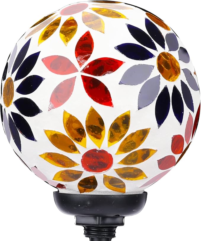 VCUTEKA Decorative Solar Garden Lights, 3.5" Mosaic Globe Outdoor Stake | Mosaic Glass Globe Design, Solar LED Light, Waterproof Design, Auto On/Off and Metal Stake Design for Lawn and Patio