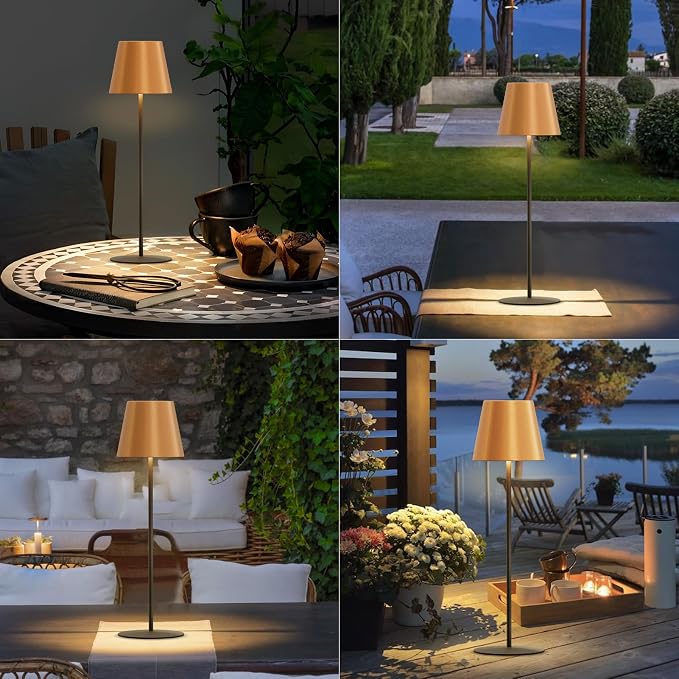uuffoo 2 Pack Cordless Table Lamp Rechargeable 5000mAH Battery Operated Lights Touch Control LED Portable Desk Lamps 3 Color Dimming for Outdoor Coffee Bedroom Kitchen (Gold+Black)