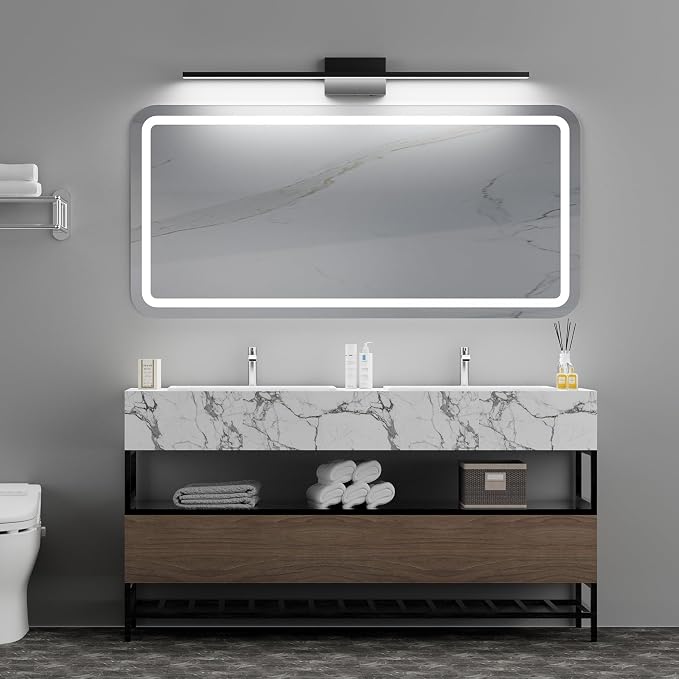 Ralbay 5 Color Temperature Dimmable Black Bathroom Vanity Light Bar 40inch Acrylic LED Modern Matte Black Bathroom Wall Lighting Fixtures Over Mirror