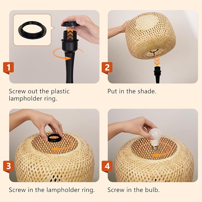 ONEWISH Touch Bedside Lamp for Bedroom, 3-Way Dimmable Table Lamps for Nightstand, Handwoven Bamboo Shade Desk Lamp for Living Room, Home Office