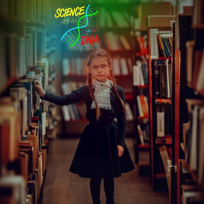 DNA Science Neon Sign, Dimmable LED Double Helix Neon Light for Wall Decor | USB Powered DNA Neon Light for Science Classroom, Lab, Study Room, Gift for Biology Students, Teachers & Science Lovers