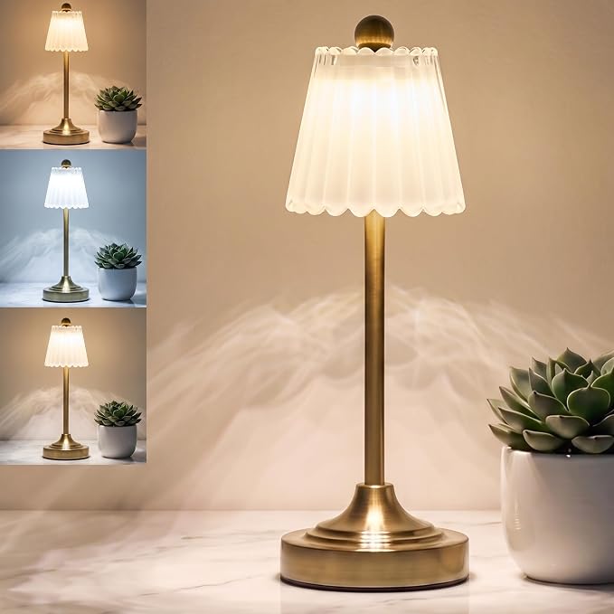 Small Vintage Rechargeable Cordless Table Lamp (White, 1 Pack)