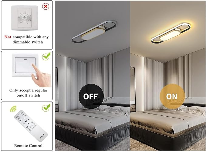 Tioolo Modern LED Flush Mount Ceiling Light, Dimmable with Remote, 27.5in | 3000K-6500K Linear Ceiling Light Fixture, Black Gold Acrylic Ceiling Lamp with Memory for Kitchen, Living Room, Bedroom, 40W