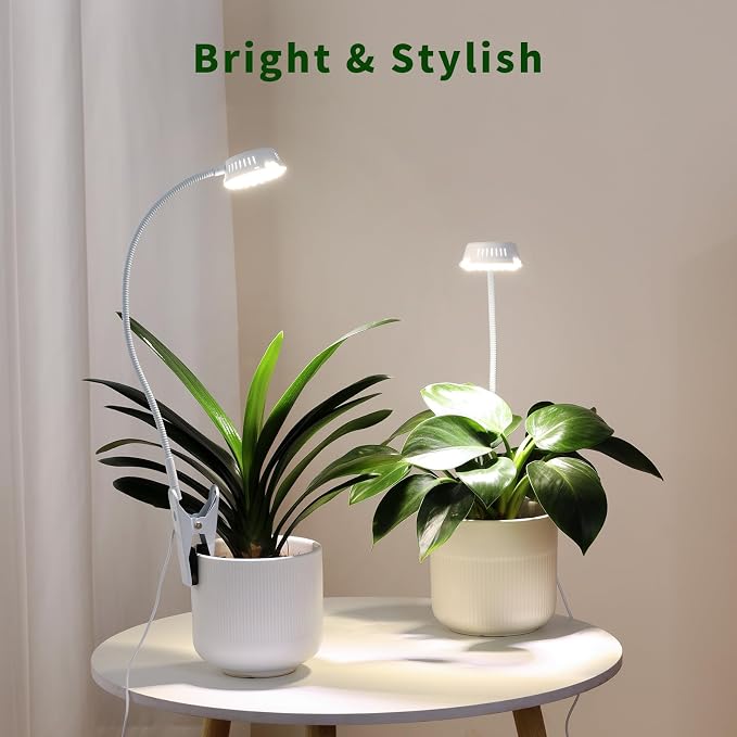 LORDEM Grow Lights for Indoor Plants, Clip-on Gooseneck Plant Lights for Indoor Growing,Full Spectrum LED Plant Light with 5 Dimming Levels,Auto On/Off Timer (6/8/12/16 Hrs),White,2 Packs