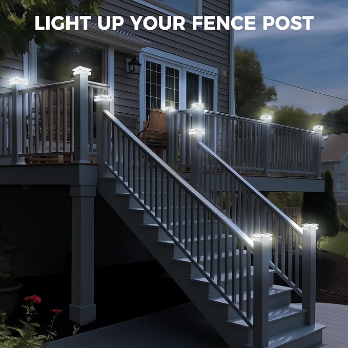 12 Packs 4x4 White Solar Post Cap Lights Outdoor with 3 Modes | Fence Post Light Solar Powered Fit 4×4/3.5×3.5 Wood/Vinyl Posts, Waterproof Post Topper for Deck Yard Garden Porch Outside