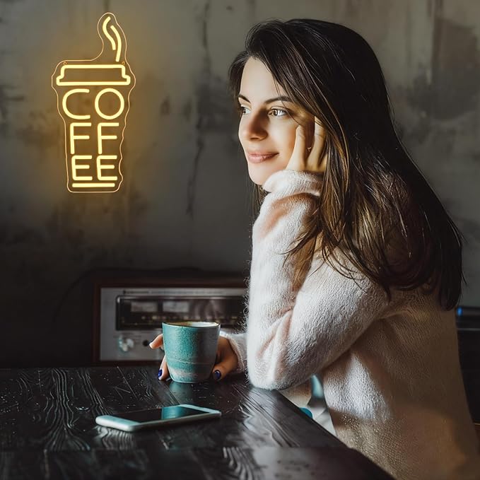 Coffee Cup Neon Sign for Wall Decor Cafe Neon Light Coffee Mug Led Signs Warm White Neon Light Up Sign for Cafe Milk Tea Shop Mall Decoration