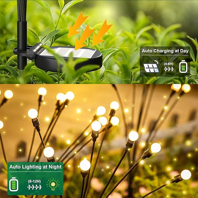 aandz Solar Outdoor Lights for Garden, IP65 Waterproof Solar Lights for Outside, Sway by Wind, 32 LEDs Christmas Decorative Lights for Yard Patio Pathway Decoration, 4 Pack