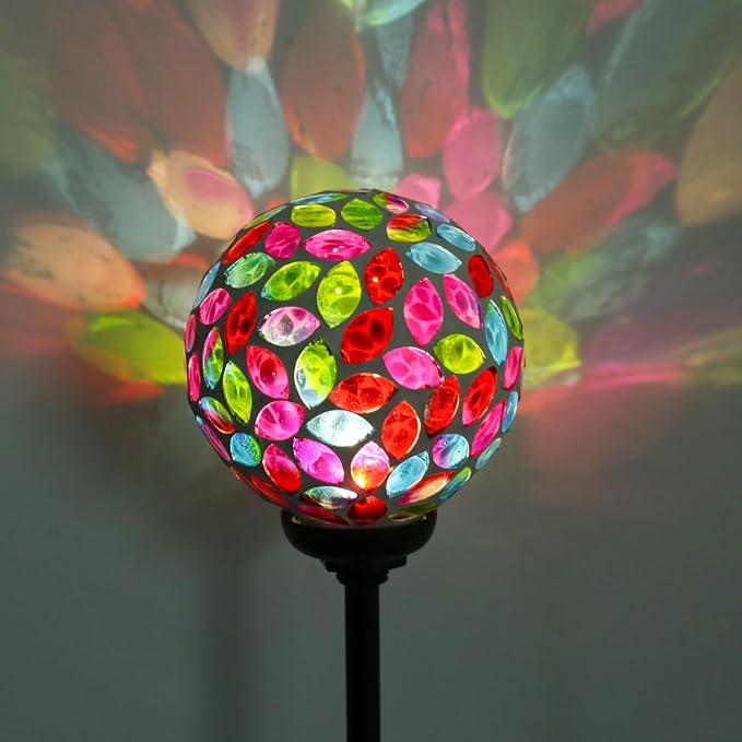 VCUTEKA Decorative Solar Garden Lights, 3.5" Mosaic Globe Outdoor Stake | Mosaic Glass Globe Design, Solar LED Light, Waterproof Design, Auto On/Off and Metal Stake Design for Lawn and Patio