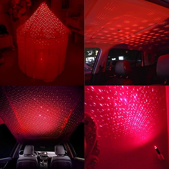 USB Star Projector Night Light, Adjustable Romantic Starry Sky Projector Car Light, Portable Atmosphere Decorative Auto Roof Light for Bedroom, Car, Party, Wall, Ceiling (Red)