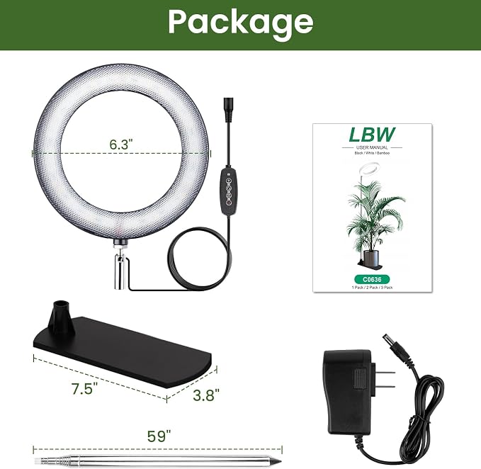 Grow Lights for Indoor Plants, 6.3" Full Spectrum Plant Light with Base | 59" Adjustable Grow Lamp For tall Large Plants, Base/Soil Stake, 6/8/12/16H Auto Timer, 3 Light Color, 5 Brightness, 3 Packs