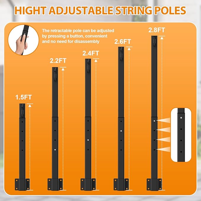 8 Pack String Light Poles,2.8 Ft Light Poles for Outside String Lights,Outdoor Lights Pole with Fork,Metal Poles Stand for Patio Deck Backyard (2.8FT 8 Pack)