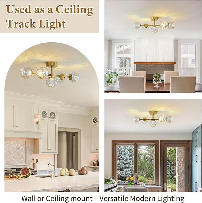 Brushed Gold LED Stained Hammered Glass Globe Bathroom Vanity Light | Colorful Water Ripple Light Effect, Decorative Stained Hammered Glass, Brushed Gold Finish, Built-In LED Source, mcm design