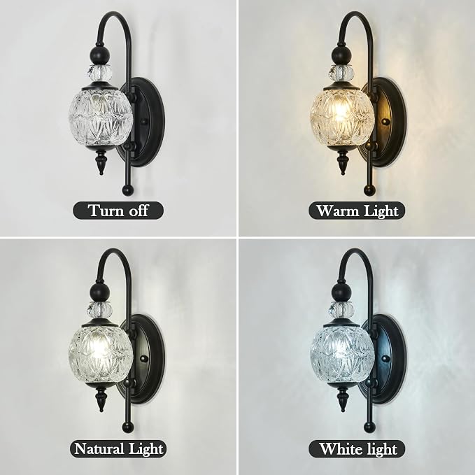 Piepooye Vintage Black Wall Sconce with Glass Globe Shade Mid Century G9 Bulb Wall Light Indoor Wall Lamp for Bathroom Farmhouse Bedroom Living Room Hallway