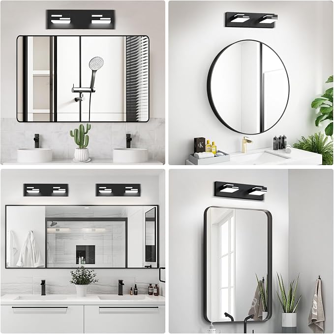 LED Modern Bathroom Vanity Light Fixtures, Dimmable Matte Black Vanity Lights for Bathroom Lighting Fixtures Over Mirror, with 360° Rotatable Acrylic Heads 2-Light 16-inch 5CCT