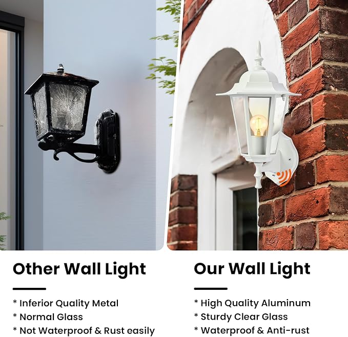14.4"H Dusk to Dawn Outdoor Wall Light, White Exterior Garage Lighting Fixtures, Outdoor Porch Light Wall Mount, Modern Outside Wall Lantern Sconce Sensor Dusk Dawn Light for House, 2 Pack, E26 Base